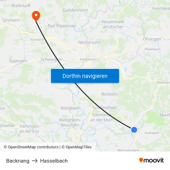 Backnang to Hasselbach map