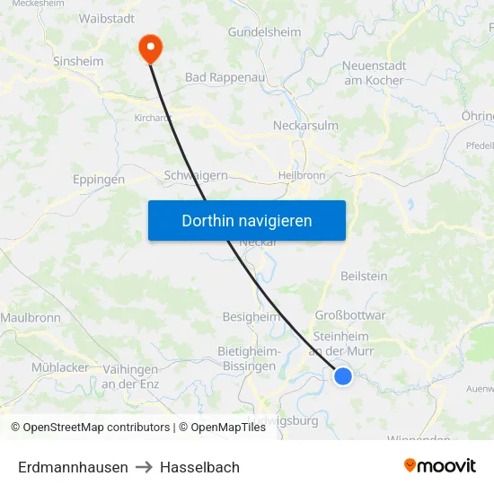 Erdmannhausen to Hasselbach map