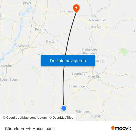 Gäufelden to Hasselbach map