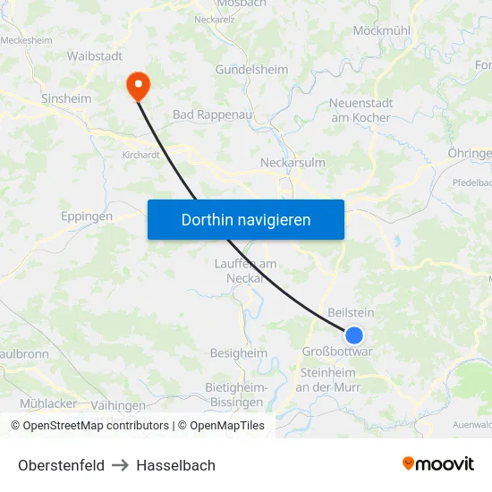 Oberstenfeld to Hasselbach map