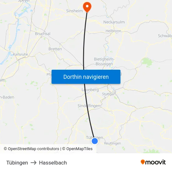 Tübingen to Hasselbach map
