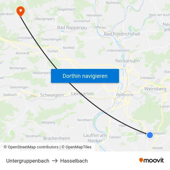 Untergruppenbach to Hasselbach map