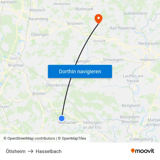 Ötisheim to Hasselbach map