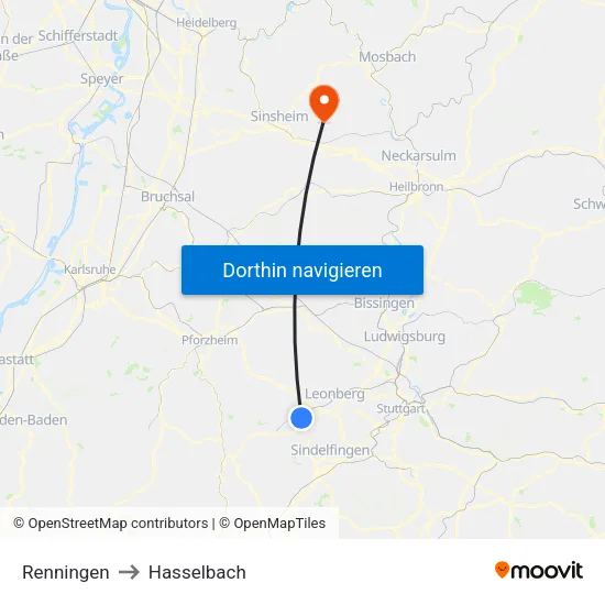 Renningen to Hasselbach map