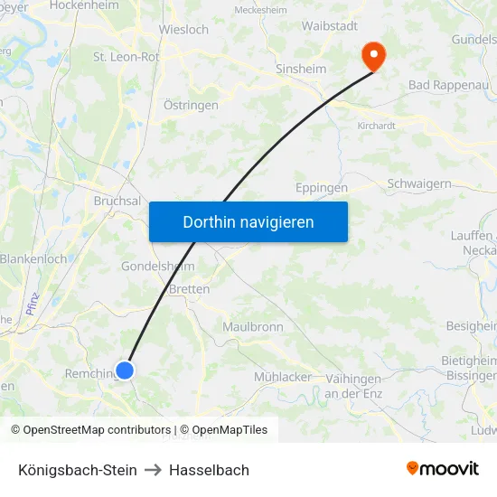 Königsbach-Stein to Hasselbach map
