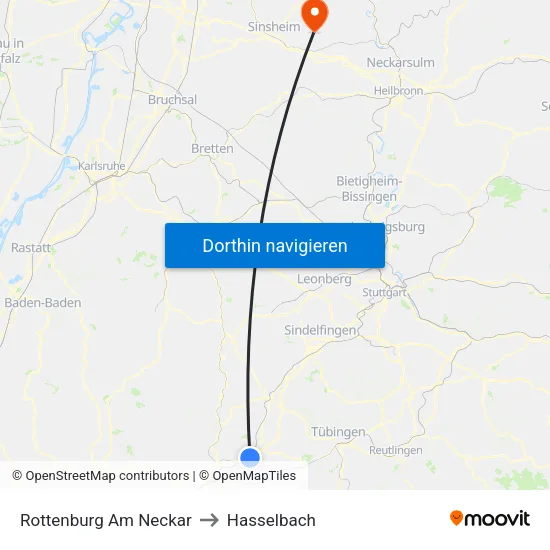 Rottenburg Am Neckar to Hasselbach map
