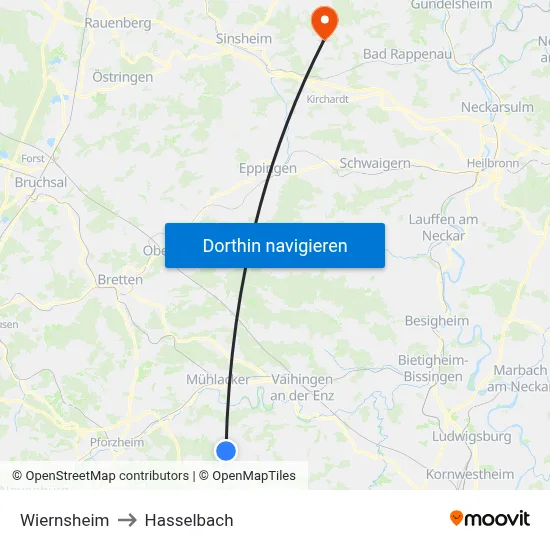 Wiernsheim to Hasselbach map
