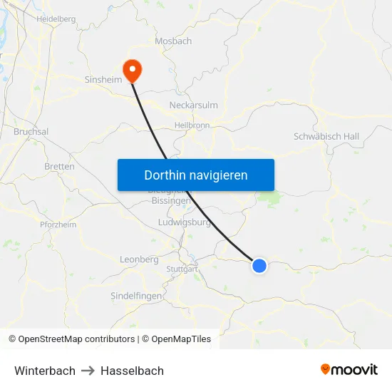 Winterbach to Hasselbach map