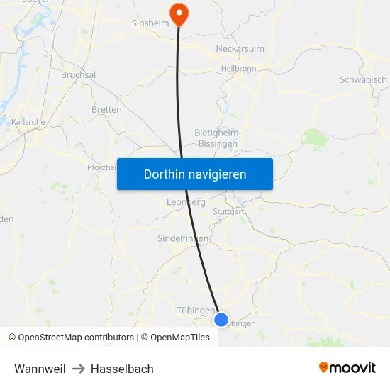 Wannweil to Hasselbach map