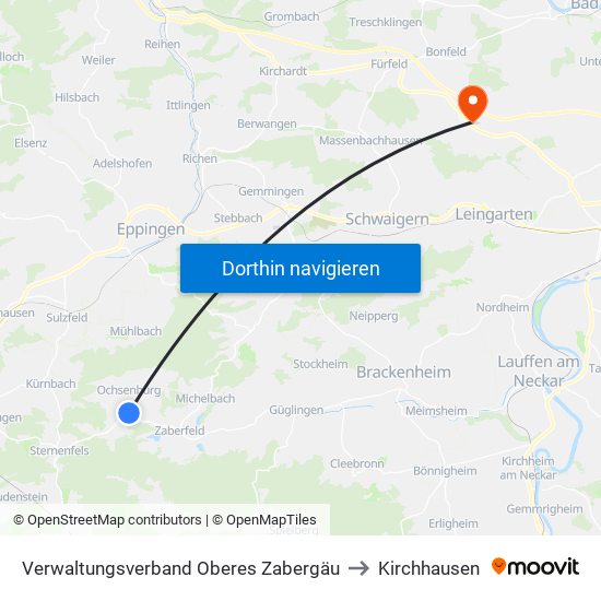Verwaltungsverband Oberes Zabergäu to Kirchhausen map