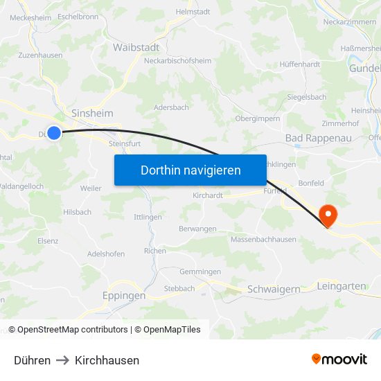 Dühren to Kirchhausen map