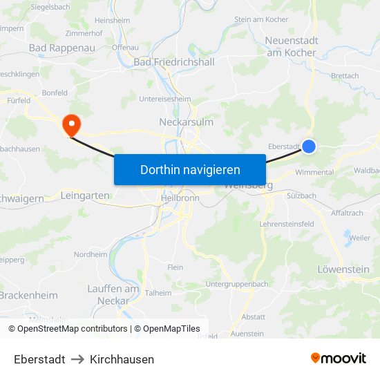 Eberstadt to Kirchhausen map