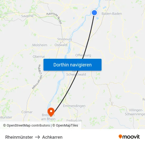 Rheinmünster to Achkarren map