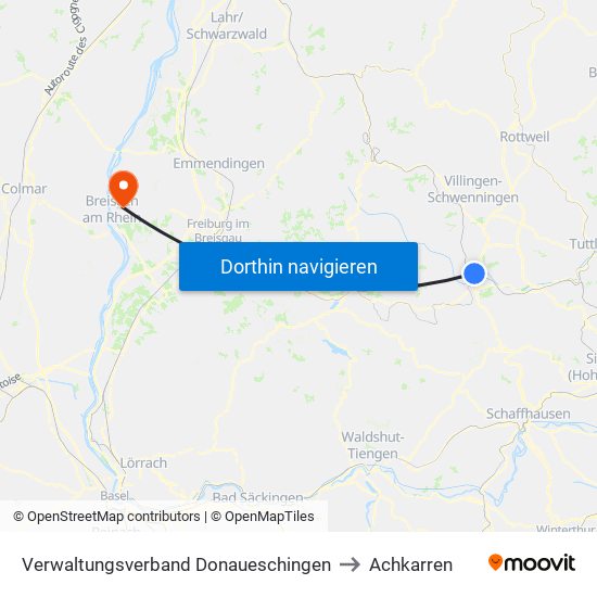 Verwaltungsverband Donaueschingen to Achkarren map