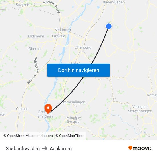 Sasbachwalden to Achkarren map