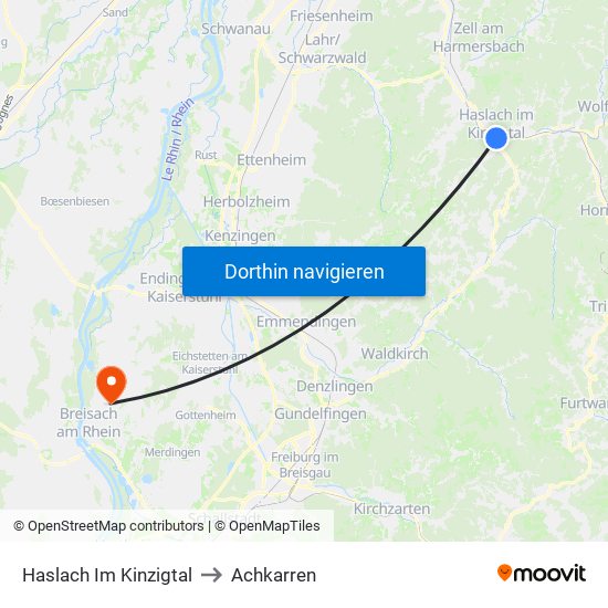 Haslach Im Kinzigtal to Achkarren map