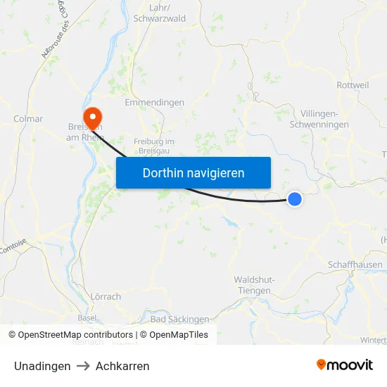 Unadingen to Achkarren map