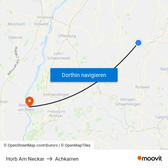 Horb Am Neckar to Achkarren map