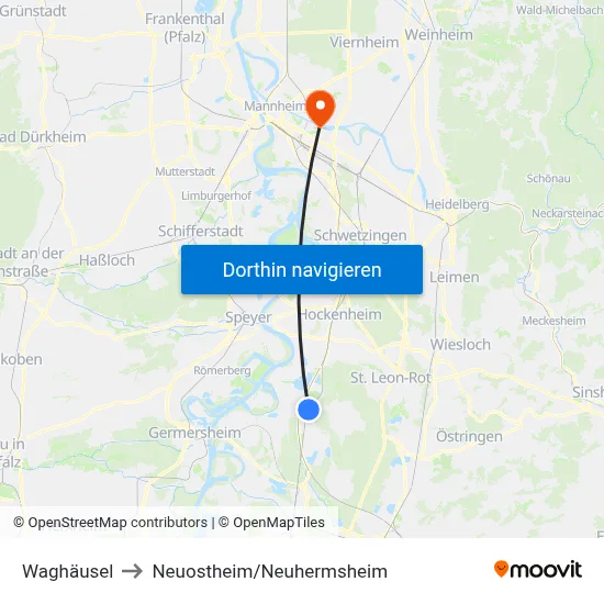 Waghäusel to Neuostheim/Neuhermsheim map