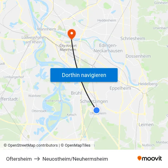 Oftersheim to Neuostheim/Neuhermsheim map