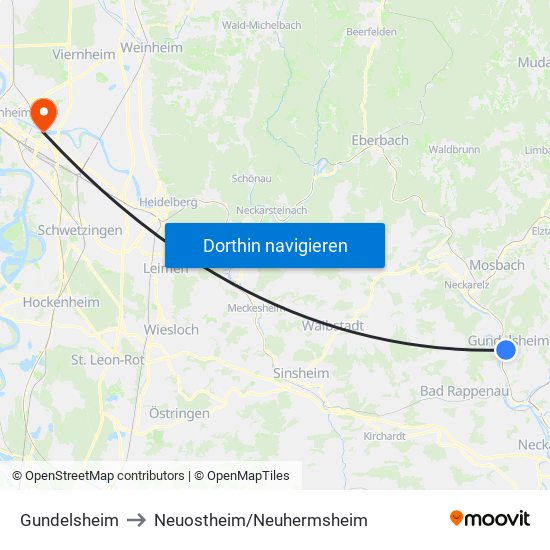 Gundelsheim to Neuostheim/Neuhermsheim map