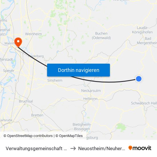 Verwaltungsgemeinschaft Künzelsau to Neuostheim/Neuhermsheim map