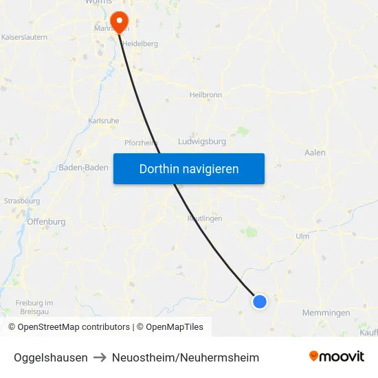 Oggelshausen to Neuostheim/Neuhermsheim map
