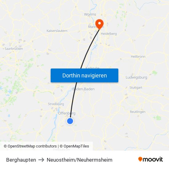 Berghaupten to Neuostheim/Neuhermsheim map