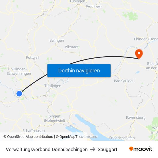 Verwaltungsverband Donaueschingen to Sauggart map