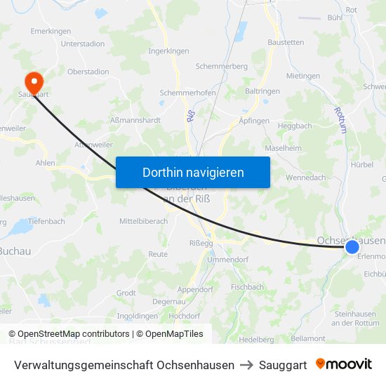 Verwaltungsgemeinschaft Ochsenhausen to Sauggart map