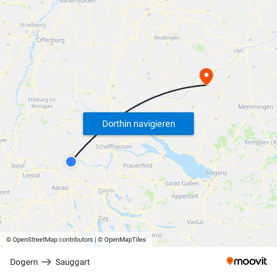Dogern to Sauggart map