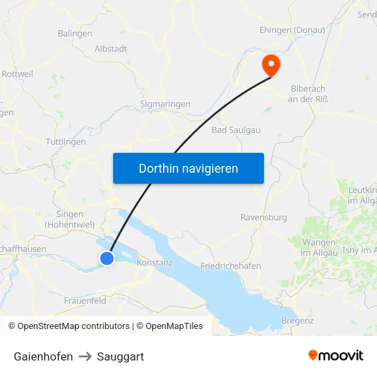 Gaienhofen to Sauggart map
