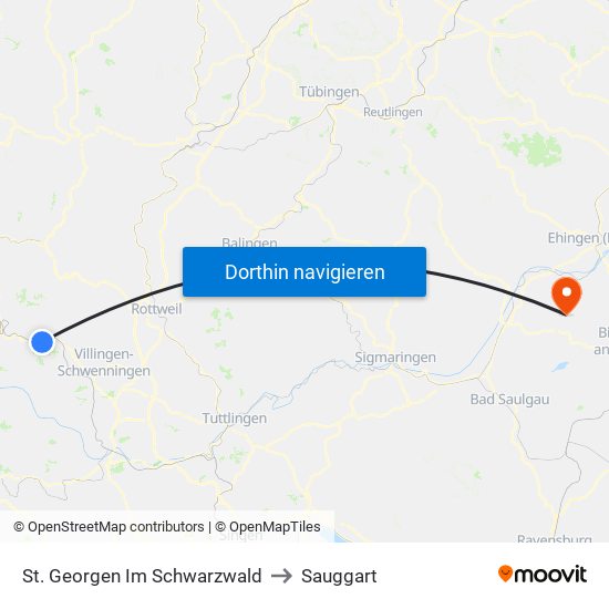 St. Georgen Im Schwarzwald to Sauggart map