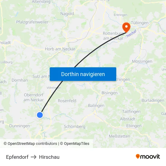 Epfendorf to Hirschau map