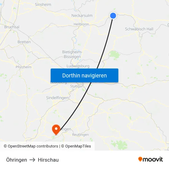 Öhringen to Hirschau map