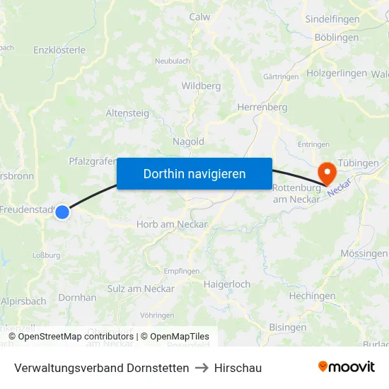 Verwaltungsverband Dornstetten to Hirschau map