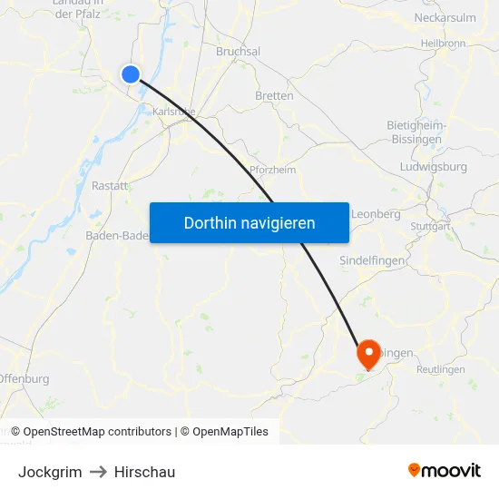 Jockgrim to Hirschau map