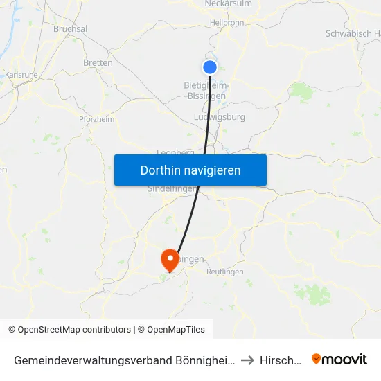Gemeindeverwaltungsverband Bönnigheim to Hirschau map