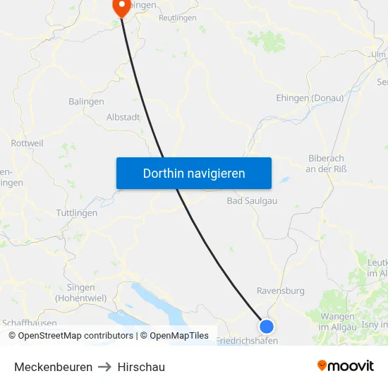 Meckenbeuren to Hirschau map