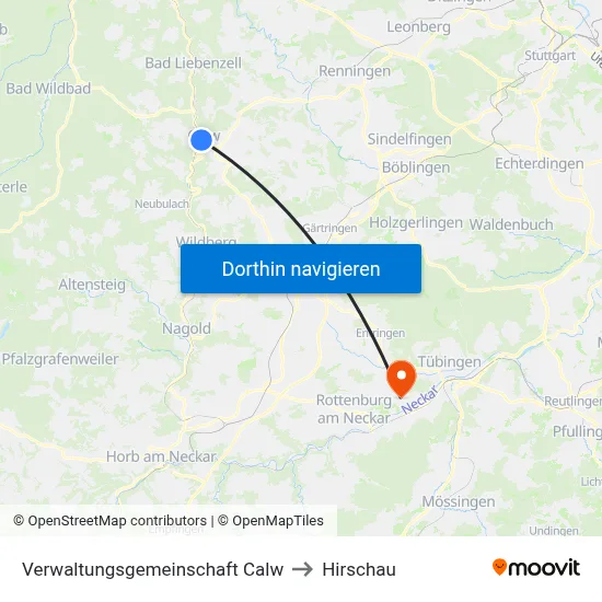 Verwaltungsgemeinschaft Calw to Hirschau map