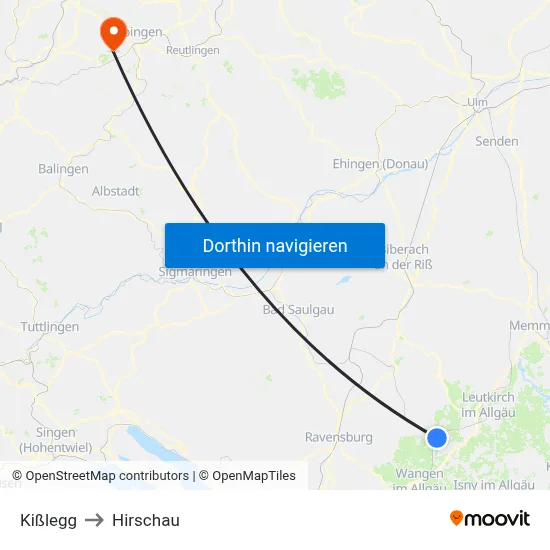 Kißlegg to Hirschau map