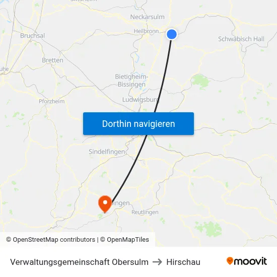 Verwaltungsgemeinschaft Obersulm to Hirschau map