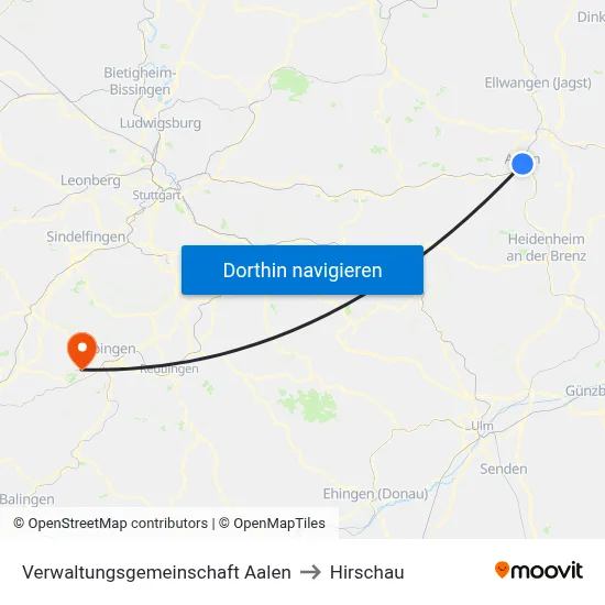 Verwaltungsgemeinschaft Aalen to Hirschau map