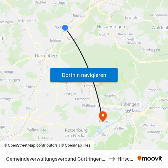 Gemeindeverwaltungsverband Gärtringen/Ehningen to Hirschau map