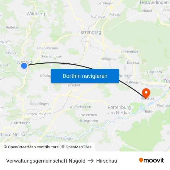 Verwaltungsgemeinschaft Nagold to Hirschau map
