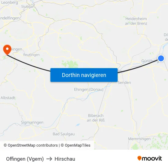 Offingen (Vgem) to Hirschau map