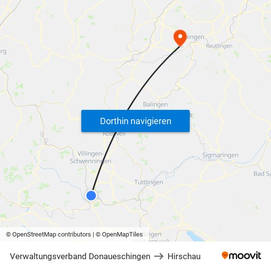 Verwaltungsverband Donaueschingen to Hirschau map