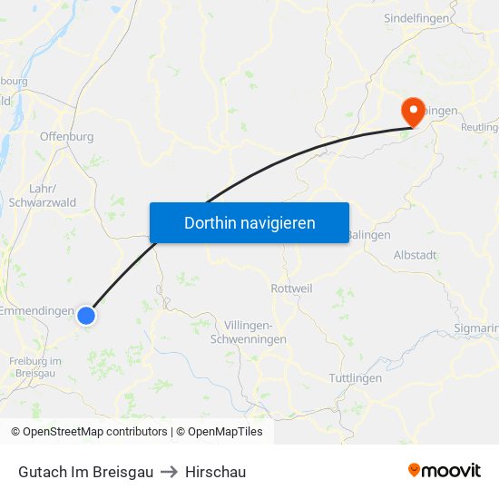 Gutach Im Breisgau to Hirschau map