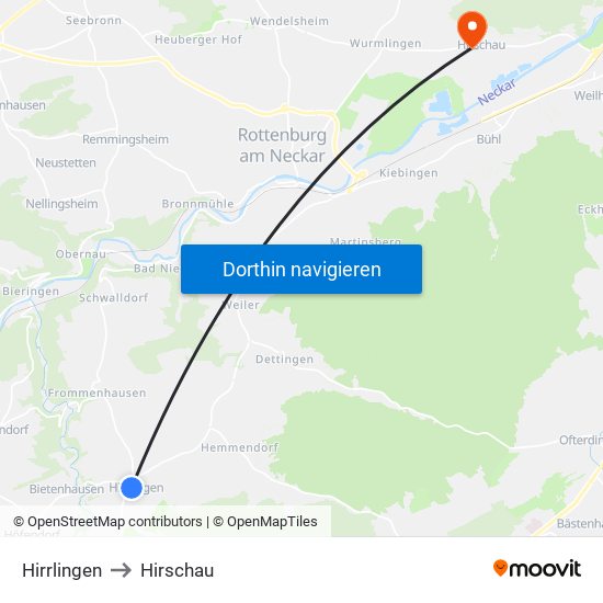 Hirrlingen to Hirschau map