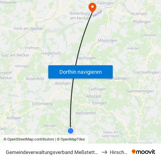 Gemeindeverwaltungsverband Meßstetten to Hirschau map